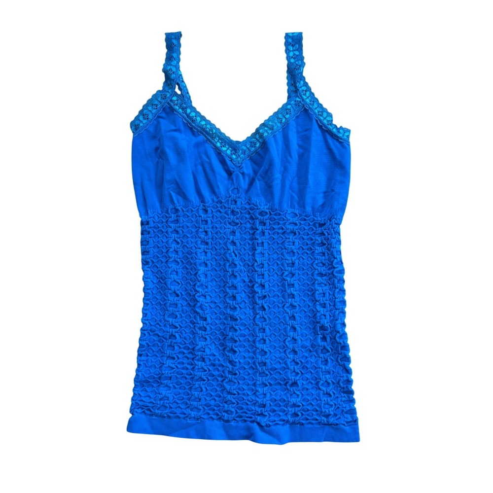 Vtg Popcorn Cami‎ Lace Trim Blue Y2K Bubble Tank Top M vintage baddie goingout